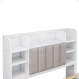 Multi-functional Full Size Bed Frame with 4 Under-bed Portable Storage Drawers and Multi-tier Bedside Storage Shelves White