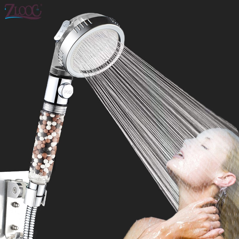 New Tourmaline balls Filter Shower Head Water saving 3 Modes adjustable SPA shower head on/off button high pressure shower - V.I.P Digital Presence