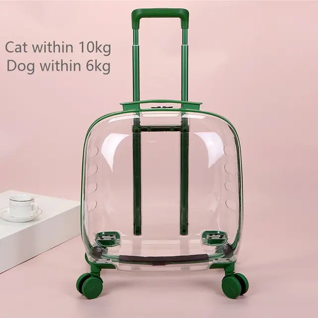 Rolling Pet Travel Trolley with Wheel, Transparent Capsule, Pink, Green, Puppies, Dogs, Cat Carriers Bag, 5-20Kg - V.I.P Digital Presence