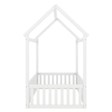 Twin Size Wood House Bed with Fence and Door, White - V.I.P Digital Presence