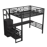 Full Size Metal Loft Bed with Desk, Storage Staircase and Small Wardrobe, Storage stairs can be installed left and right,Black - V.I.P Digital Presence