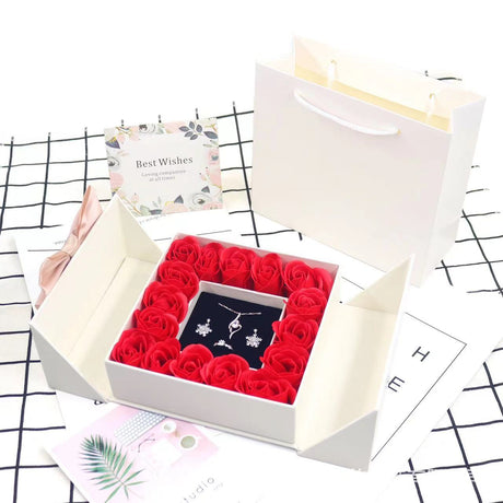 Double door 16 roses eternal flower gift box holiday necklace ring bracelet Valentine's Day jewelry packaging box - V.I.P Digital Presence