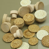 Vine woven circular cake wooden handle cabinet door rattan woven wooden handle single hole raw wood color handle - V.I.P Digital Presence