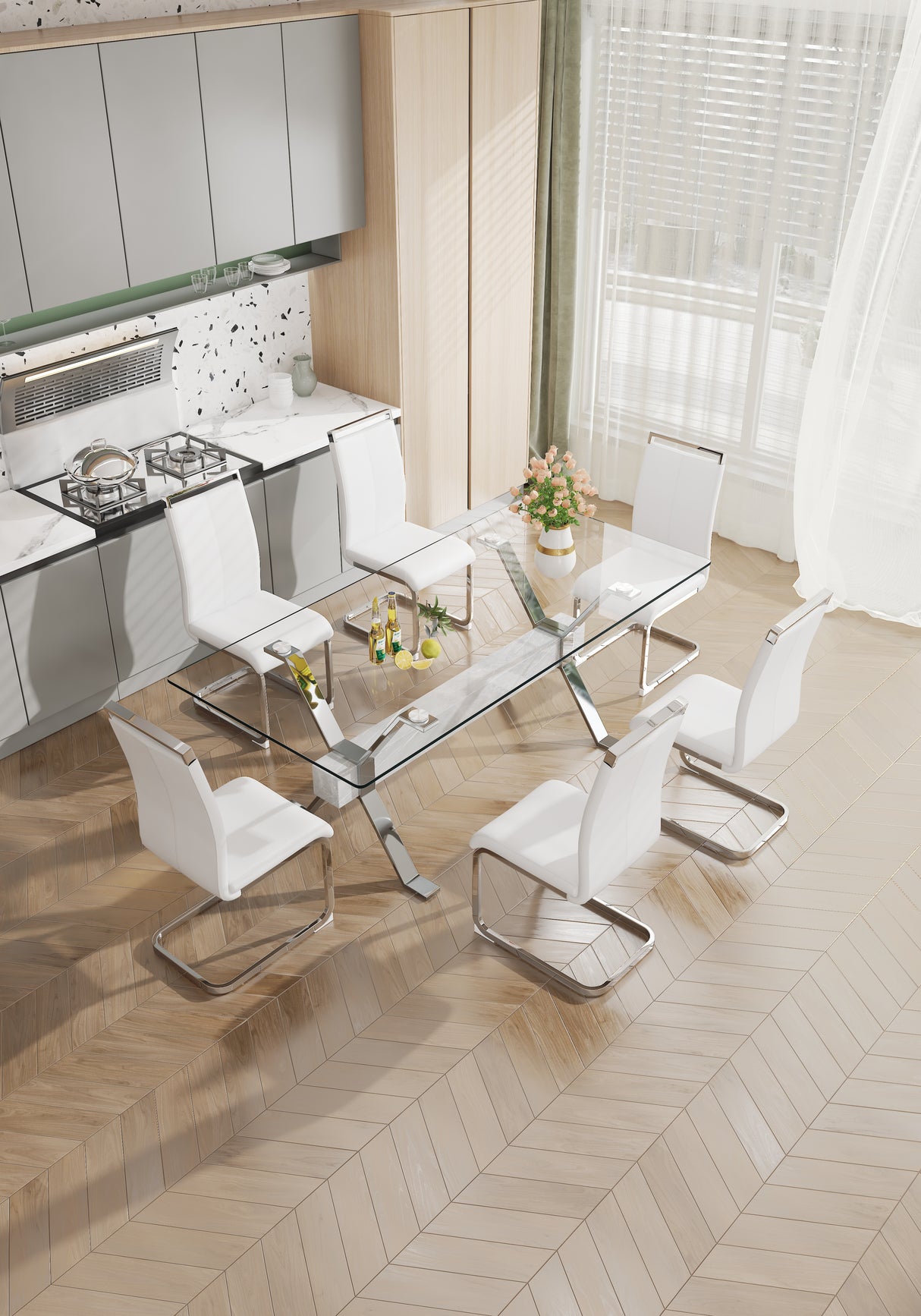 Dining table Modern tempered glass dining table 79 ''x39''x30 '' 1105 - V.I.P Digital Presence
