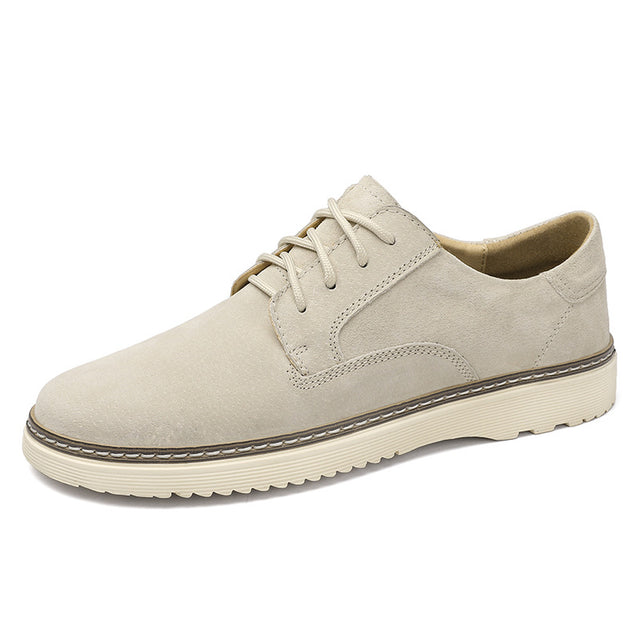 Men's Round Toe Leather Casual Shoes with Front Laces Work Boots Breathable Flat Heel Single Shoes Men's Shoes - V.I.P Digital Presence