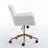 Artificial rabbit hair gold metal base home office chair adjustable chair rotating office chair, dressing chair (beige)