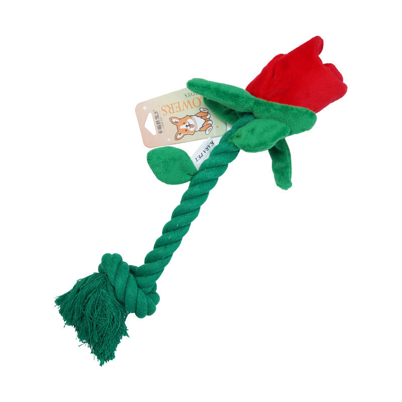 Dog Toy Rose Flower Plush Durable Biting Tooth Cleaning Cotton Rope Knot Crinkle Sound Self-Entertainment Interactive Pet Product - V.I.P Digital Presence