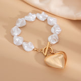 Fashionable heart-shaped hollow pendant collarbone chain simple flat bead pearl necklace set - V.I.P Digital Presence