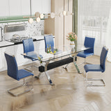 Dining table Modern tempered glass dining table Large modern office desk with silver plated metal legs and MDF crossbars - V.I.P Digital Presence