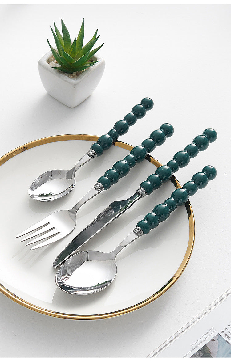 Set of 4 Stainless Steel price Creative Stainless Steel Colorful Pearl Handle Spoon Fork Knife High End Cutlery Set - V.I.P Digital Presence