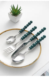 Set of 4 Stainless Steel price Creative Stainless Steel Colorful Pearl Handle Spoon Fork Knife High End Cutlery Set - V.I.P Digital Presence