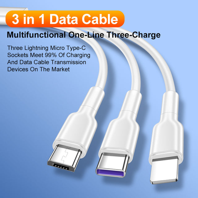 1.2-meter one to three 5A super fast charging data cable suitable for Huawei Honor, Xiaomi vivo Android charging cable - V.I.P Digital Presence