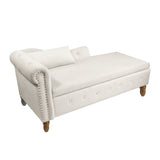 Beige Chaise Lounge Indoor Velvet Lounge Chair for Bedroom with Storage & Pillow Modern Upholstered Rolled Arm Chase Lounge - V.I.P Digital Presence
