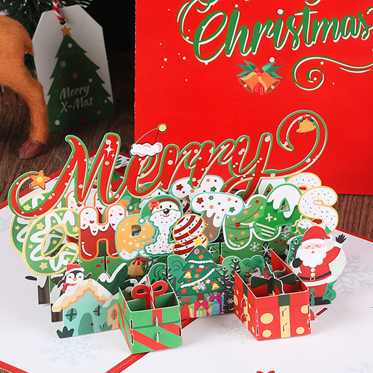 Christmas 3D greeting card, Christmas tree, little penguin cartoon, cute paper carving, handwritten message greeting card - V.I.P Digital Presence