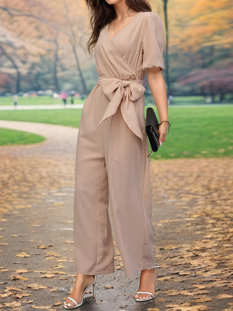 Tied Short Sleeve Wide Leg Jumpsuit - V.I.P Digital Presence