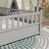 Full size floor bed, children's floor bed frame, Montessori wood floor bed, support Flat noodles gray - V.I.P Digital Presence