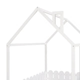 (Slats are not included) Full Size Wood Bed House Bed Frame with Fence for Kids Teens Girls Boys (White ) - V.I.P Digital Presence