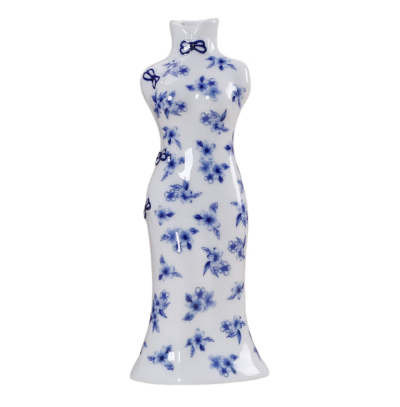 Ceramic ornaments blue and white porcelain mini vases cheongsam flower arrangements living room home decorations - V.I.P Digital Presence