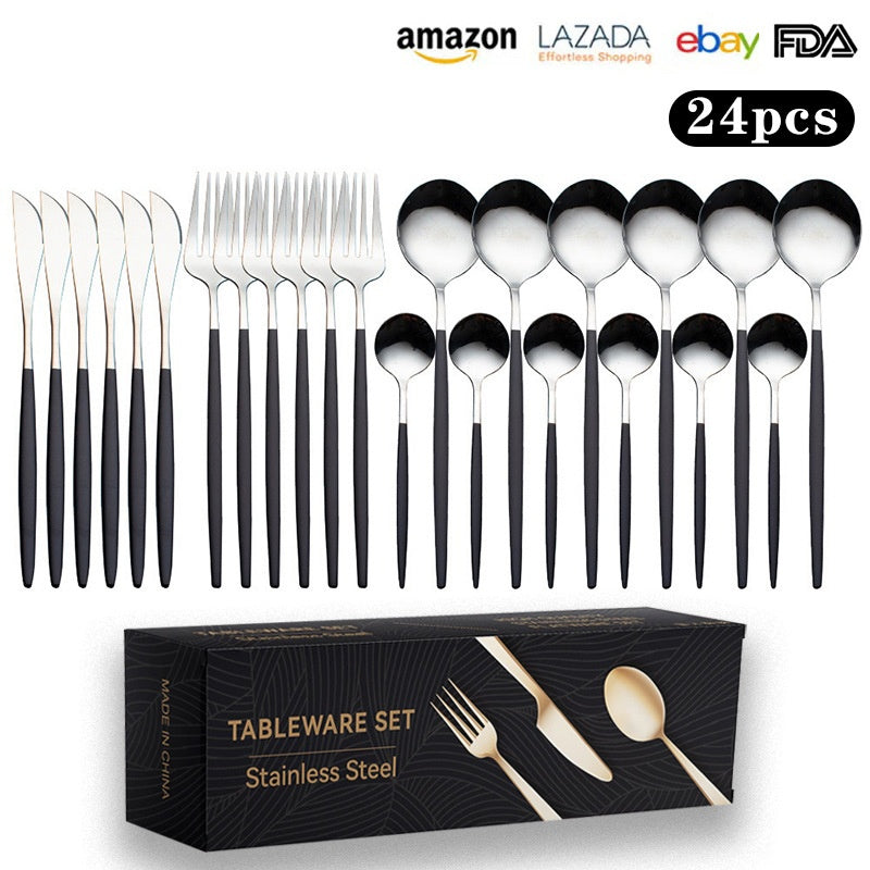 Cutlery Set Stainless Steel Knife Fork Set 24-Piece Tableware Set Golden Steak Knife Fork Spoon 6-Person Set - V.I.P Digital Presence