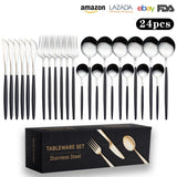 Cutlery Set Stainless Steel Knife Fork Set 24-Piece Tableware Set Golden Steak Knife Fork Spoon 6-Person Set - V.I.P Digital Presence
