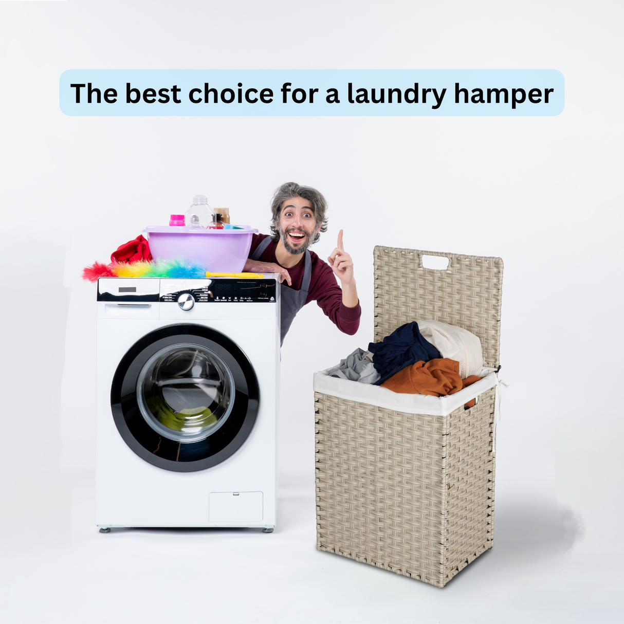 Laundry Hamper With Lid PE Rattan Powder Coating Frame Clothes Hampers with 02 Removable Bags, 100L, Grey Color - V.I.P Digital Presence