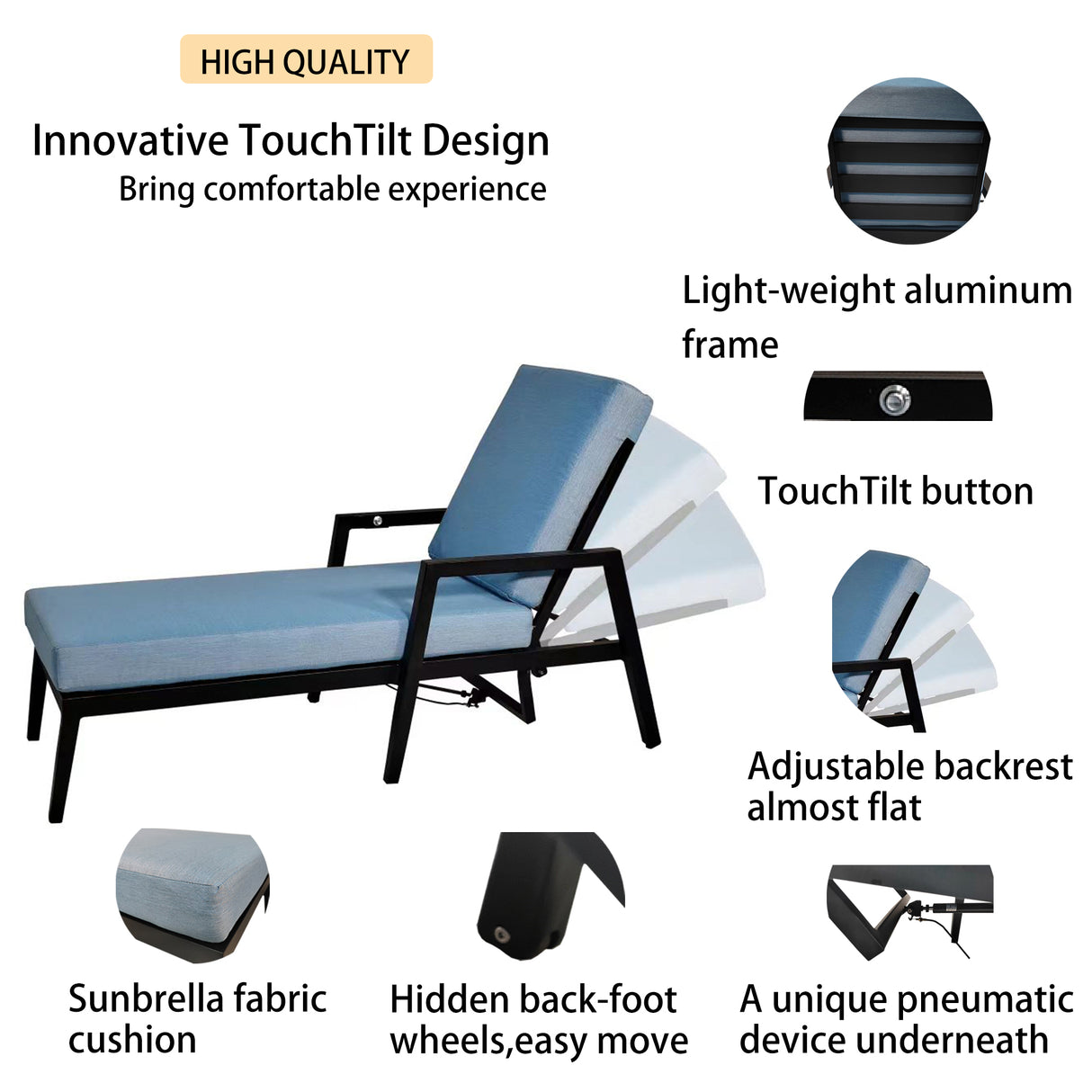 3PC Outdoor Aluminum Patio Furniture Chaise Lounge Set 2 Chaise & 1 End Table - V.I.P Digital Presence