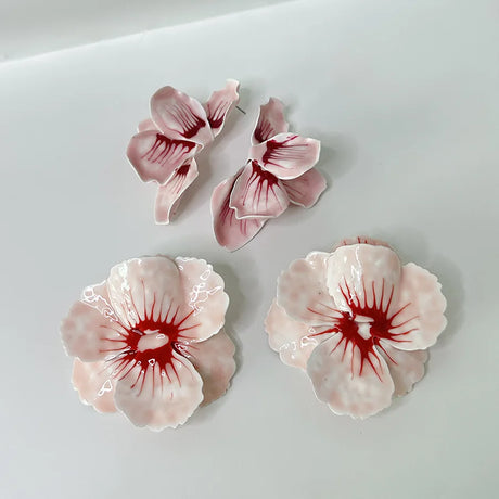 Metal Pink Drops Glaze Enamel Flower Earrings for Women Girl European and American Personality Exaggerated Romantic Jewelry Gift - V.I.P Digital Presence