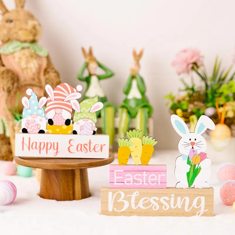 Easter Decoration Supplies Easter Rabbit Flower Hugging Wooden Ornament Rabbit Dwarf Desktop Decoration - V.I.P Digital Presence