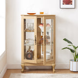 Dual door Curio cabinet with tempered glass doors, mirrored back panel and adjustable shelves, home lighting display cabinet Oak - V.I.P Digital Presence