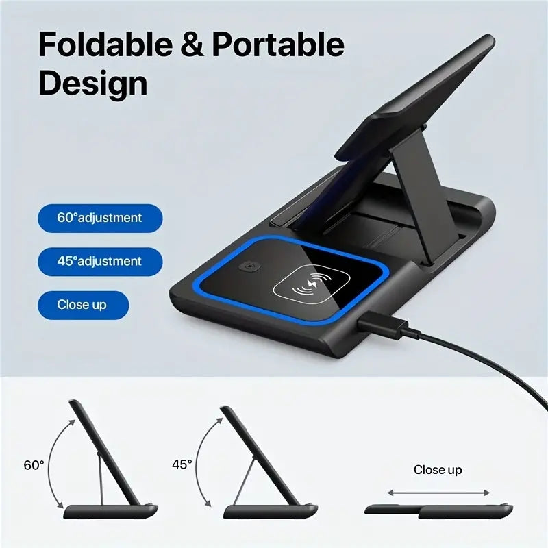 Base de carga inalámbrica 3 en 1 para iPhone 14, 13, 12, 11, X, iWatch 8, 7, Airpods, plegable, 15 W, estación de carga rápida