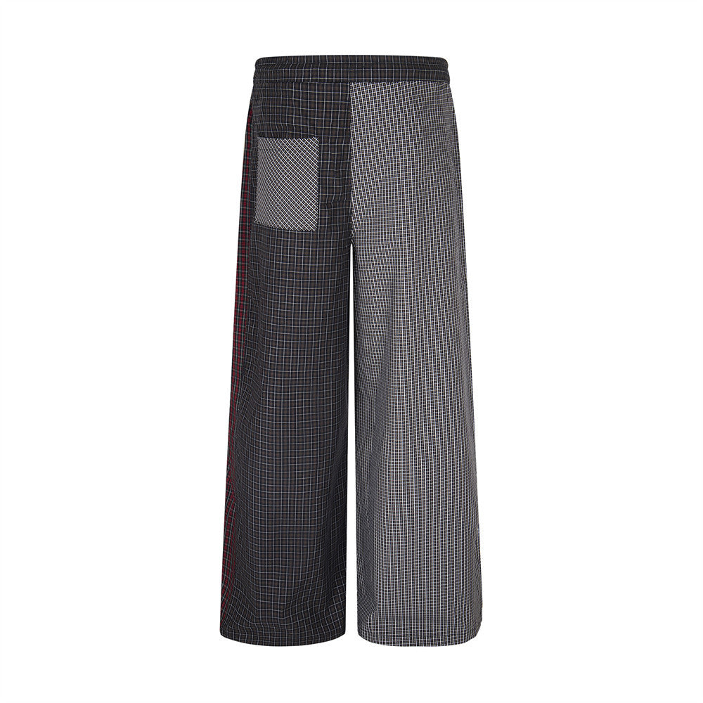 Small Plaid Casual Pants Men's Hip Hop Trendy Fashion Irregular Patchwork Unique Straight Leg Long Trousers - V.I.P Digital Presence