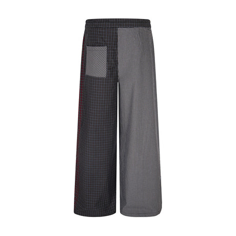 Small Plaid Casual Pants Men's Hip Hop Trendy Fashion Irregular Patchwork Unique Straight Leg Long Trousers - V.I.P Digital Presence