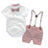 Male baby infant two-piece summer climbing suit with collar, gentleman's white shirt, overalls, tie dress, British style - V.I.P Digital Presence