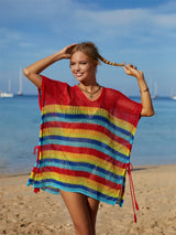 Cutout Striped Cover-Up with Tassel - V.I.P Digital Presence