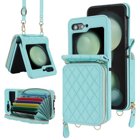 Suitable for Flip5 4 folding phone case fashion card insertion Samsung ZFlip6 crossbody small fragrant style phone leather cover - V.I.P Digital Presence