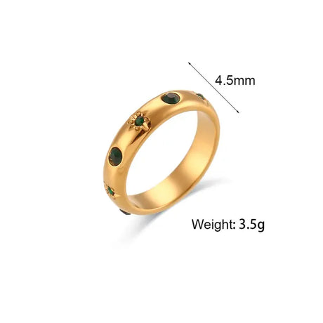 18K Gold Plated Green Zircon Pearl Rings For Women Waterproof Hypoallergenic Dainty Gold Ring Stainless Steel Jewelry - V.I.P Digital Presence