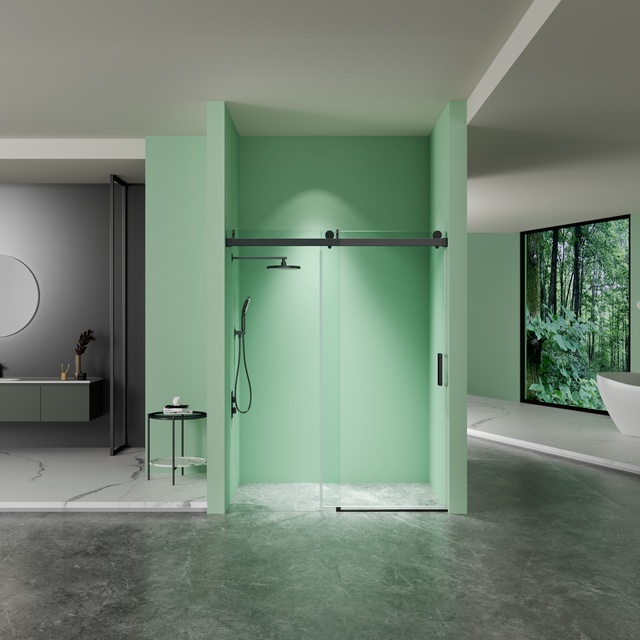 Elan 56 to 60 in. W x 76 in. H Sliding Frameless Soft-Close Shower Door with Premium 3/8 Inch (10mm) Thick Tampered Glass in Matte Black 22D01-60MB - V.I.P Digital Presence