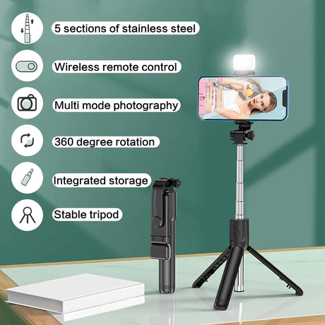 Selfie Stick with Fill Light Extendable Selfie Stick Tripod with Wireless Remote and Phone Holder Group Selfies For All  phones - V.I.P Digital Presence