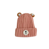 Gorro de punto cálido para niños de otoño e invierno, bonito gorro de lana de color caramelo con forma de oso, gorro cálido coreano para bebés, para hombres y mujeres, tendencia