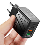 Cargador de teléfono PD QC3.0+2.4A Tipo-c con 2 USB de carga rápida
