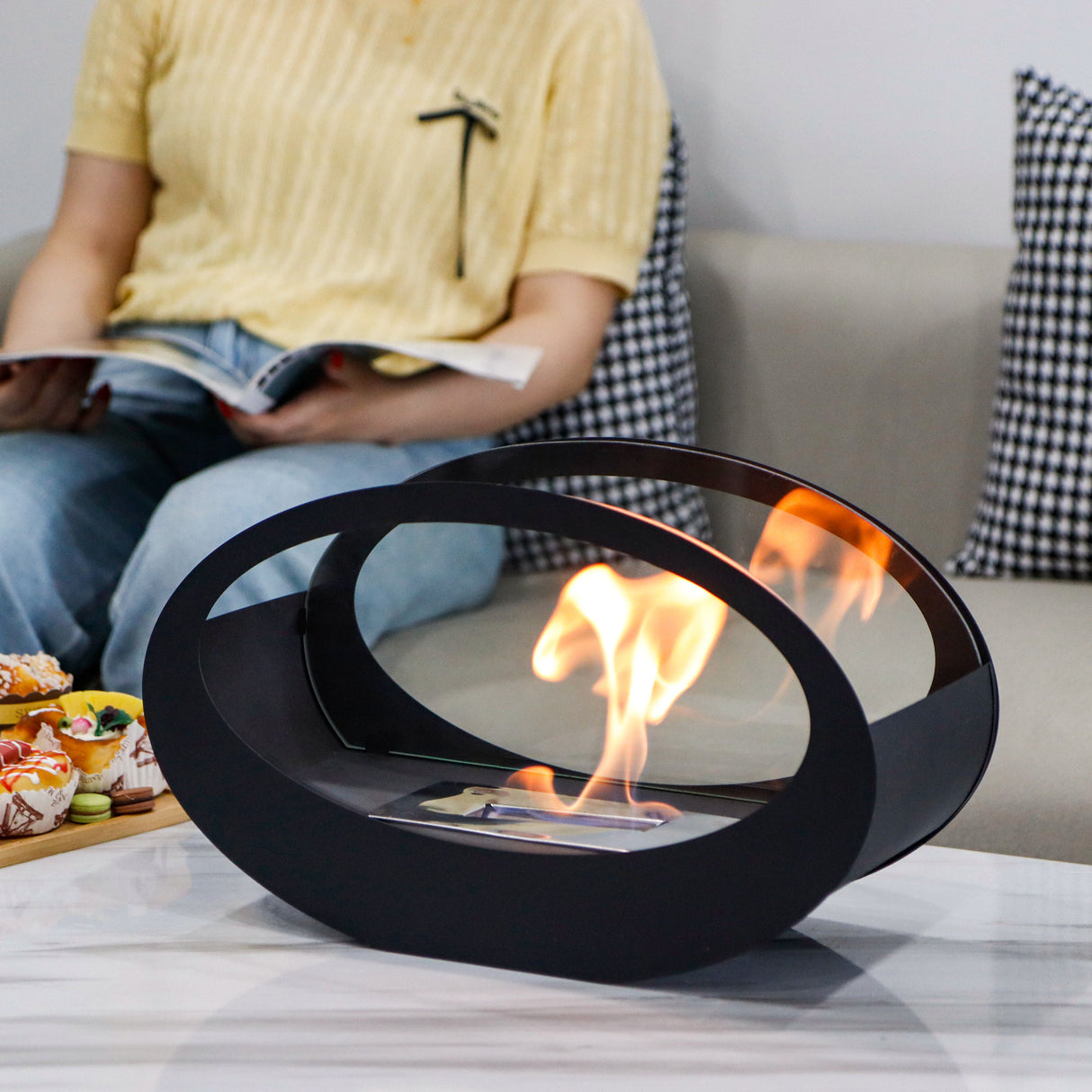 Alcohol fireplace real fire cruise ship oval glass tabletop fireplace metal storm heating wall - V.I.P Digital Presence
