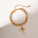 Stainless Steel Imitation Gemstone Cross Shape Pendant Bracelet - V.I.P Digital Presence