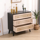 31.5 "3-Drawers Rattan Storage Cabinet Rattan Drawer,for Bedroom,Living Room,Natural drawer and black panel - V.I.P Digital Presence