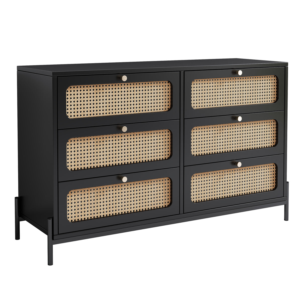 Modern hemp vine wood closet with 6 drawers, dressing table, wooden storage cabinet side panel, black - V.I.P Digital Presence