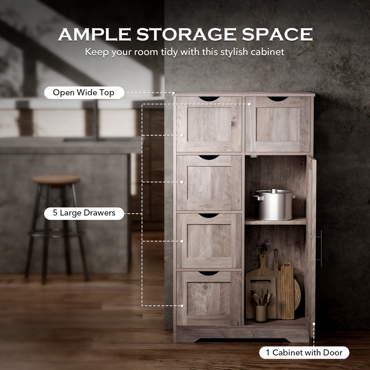 Bathroom Storage Cabinet with Storage 5 Drawers and 1 Door, Entryway Cabinet with Adjustable Shelf Grey - V.I.P Digital Presence