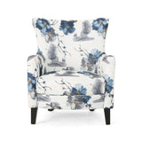 Modern retro printed fabric cushioned club chair, white and blue patterned armchair - V.I.P Digital Presence