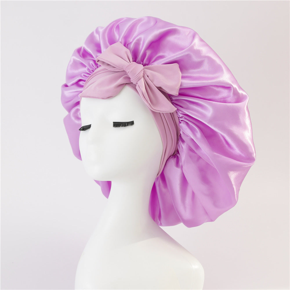 Elastic ribbon bow color Ding round hat solid color night cap wide-brimmed beauty hairdressing head scarf hat - V.I.P Digital Presence