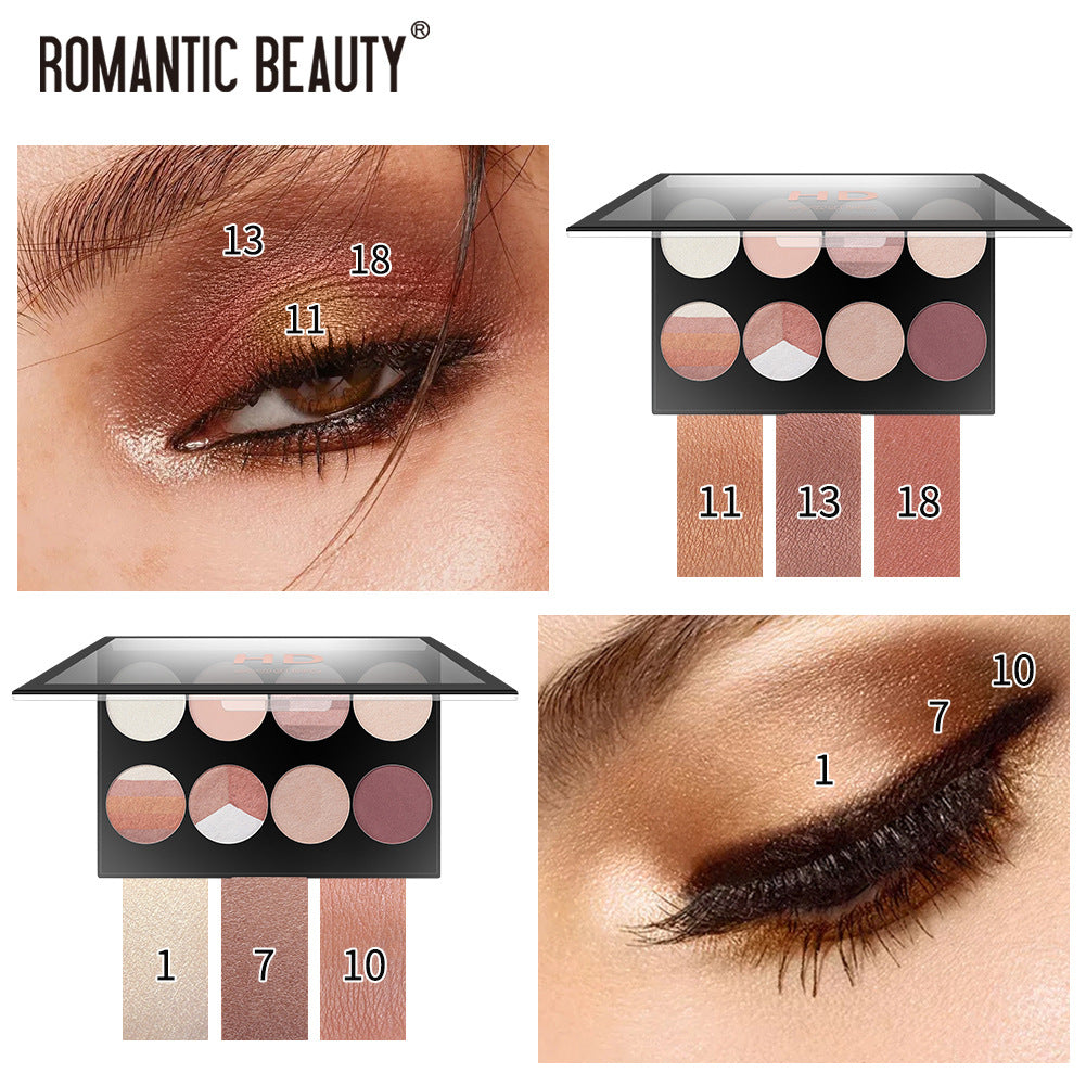 Romantic Beauty 8-Compartment Multi-Color Eyeshadow Pearl Matte Easy To Apply Finishing Eyeshadow Palette - V.I.P Digital Presence