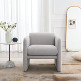 Armchair with wavy armrests, metal decorations on both sides of the armrests, made of Teddy cloth, light gray - V.I.P Digital Presence