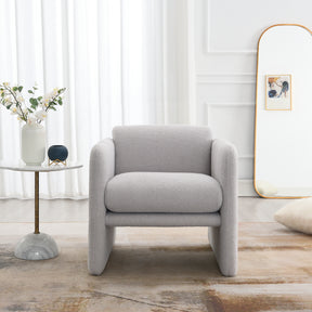 Armchair with wavy armrests, metal decorations on both sides of the armrests, made of Teddy cloth, light gray - V.I.P Digital Presence
